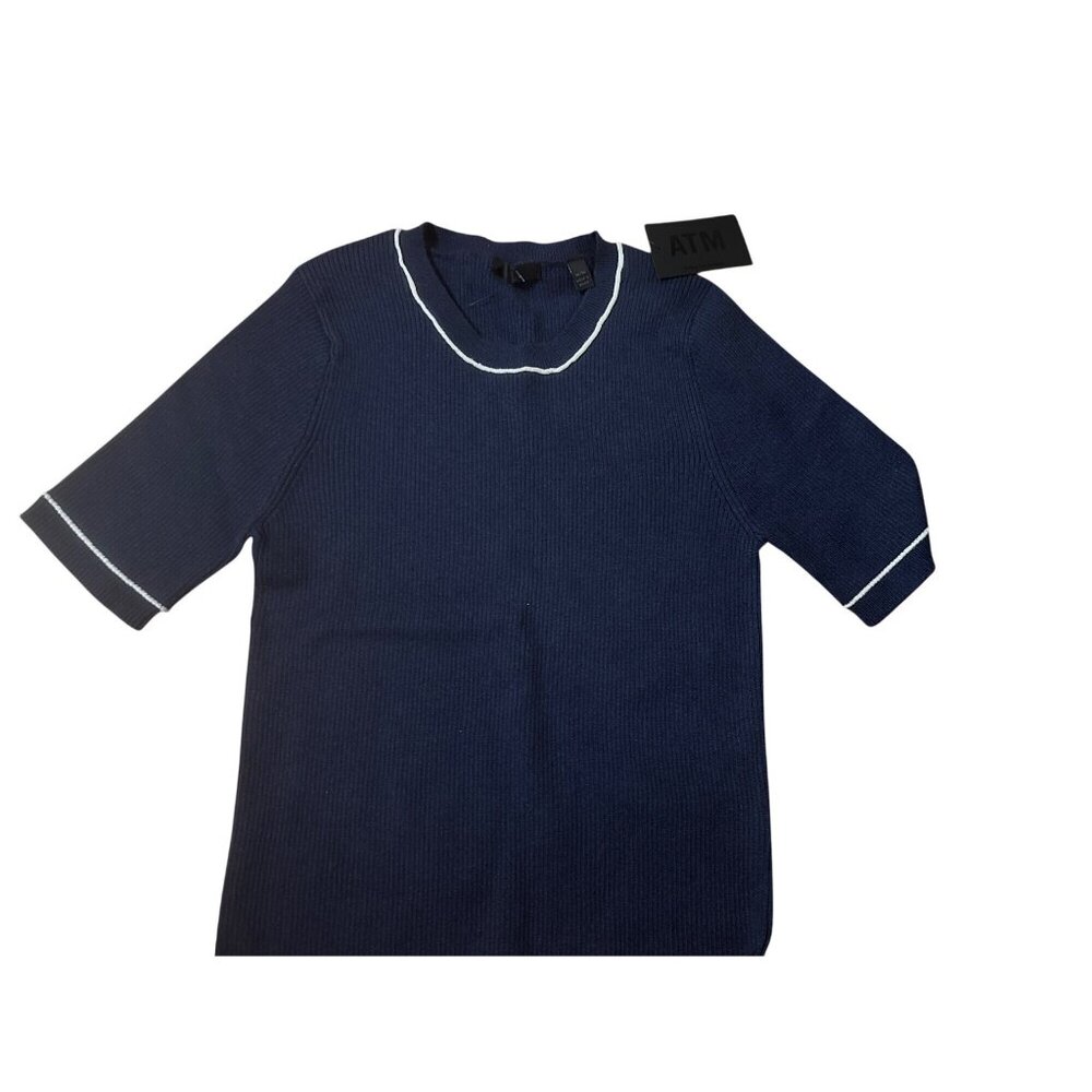 ATM Anthony Thomas Melillo navy short sleeve knit sweater New with Tag - Picture 2 of 4